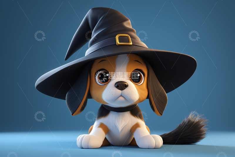 高清大图下载【趣麦麦图】戴女巫帽的卡通小狗