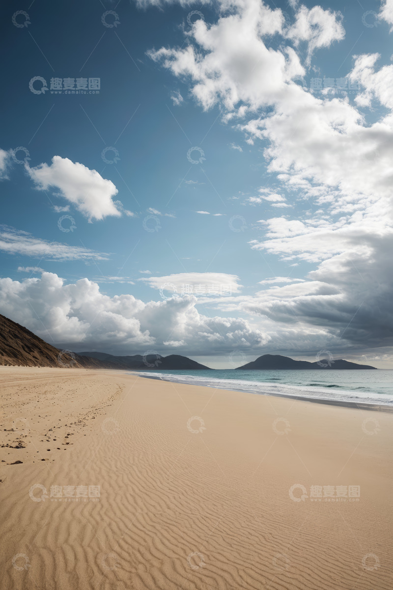 高清大图下载【趣麦麦图】蓝天白云下的海滩自然风光