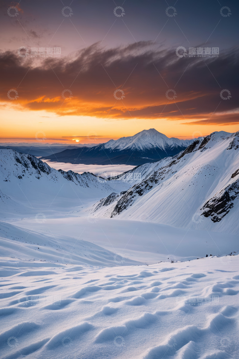 高清大图下载【趣麦麦图】雪山日出壮丽自然风光