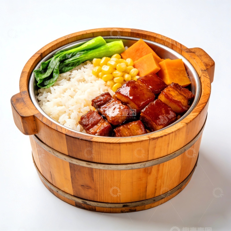 高清大图下载【趣麦麦图】红烧肉木桶饭