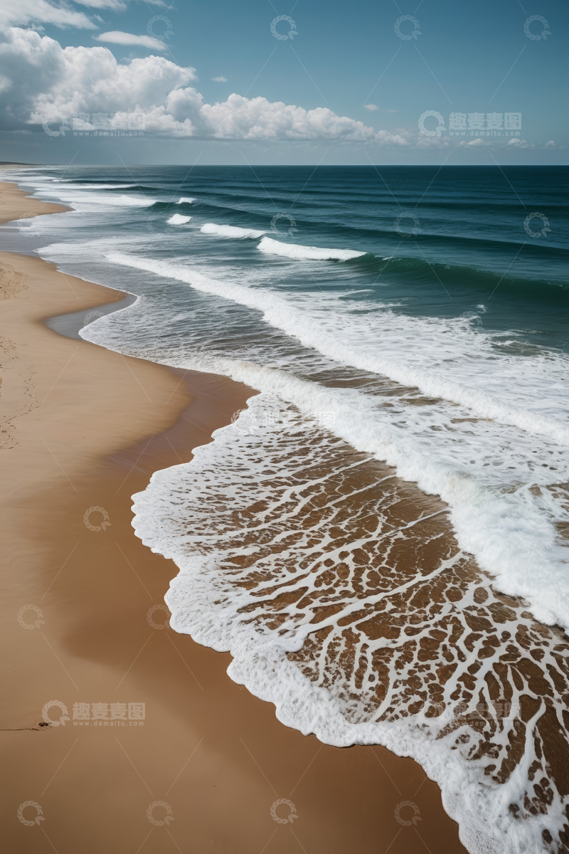 高清大图下载【趣麦麦图】海浪拍打沙滩的自然景象