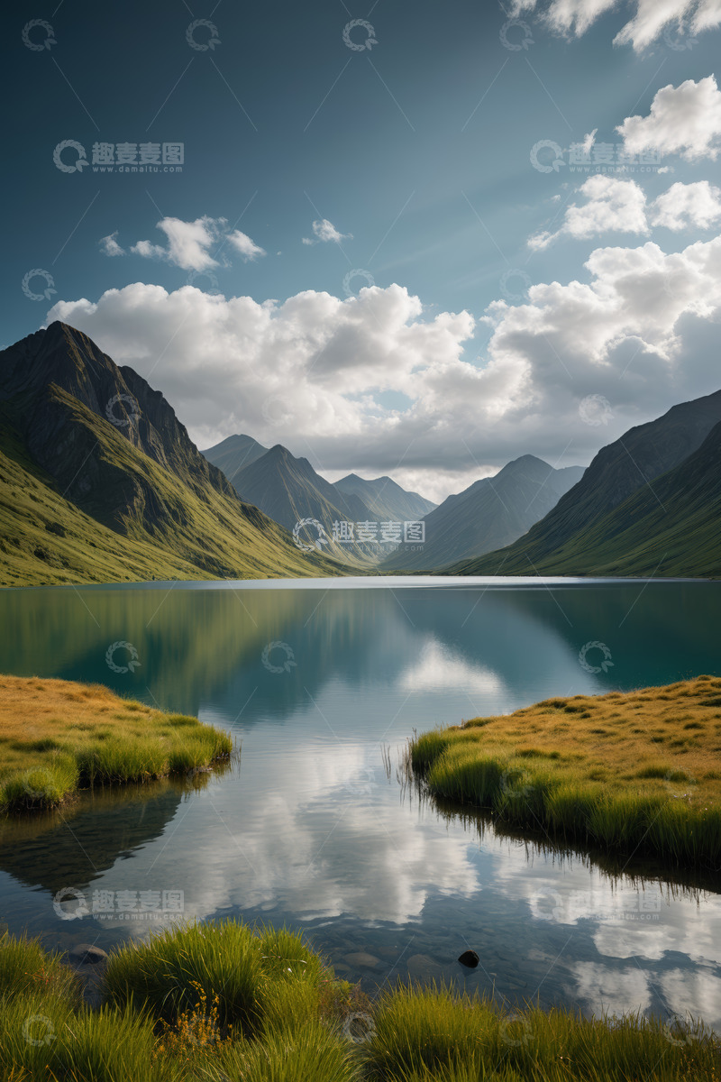 高清大图下载【趣麦麦图】山水相依的宁静湖泊风光