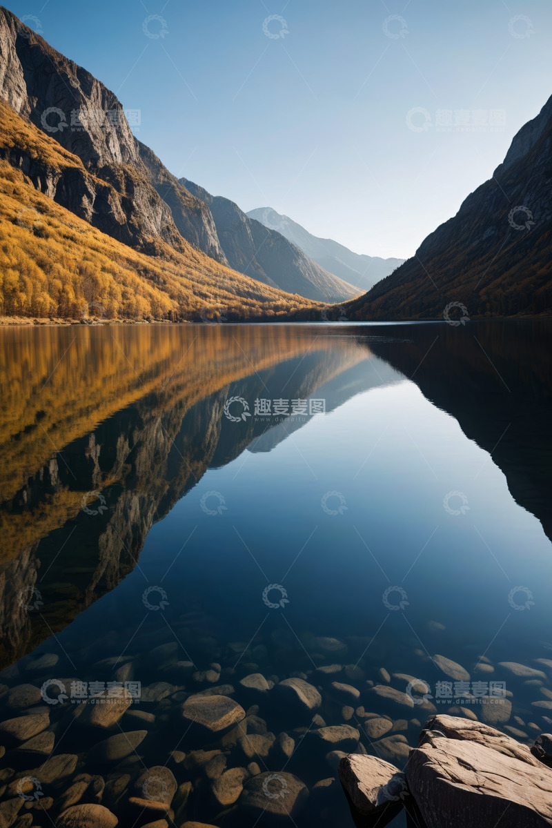 高清大图下载【趣麦麦图】山谷间平静湖水自然风光