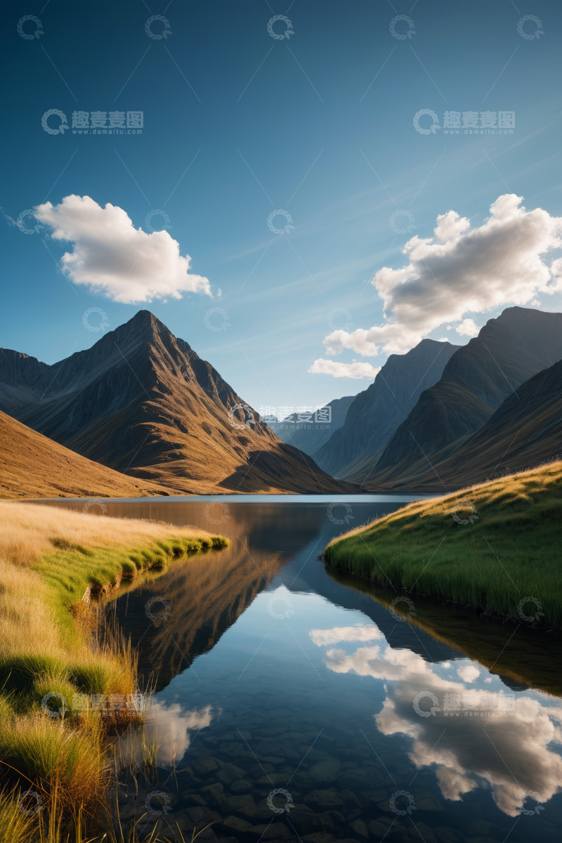 高清大图下载【趣麦麦图】山间湖泊自然风光全景