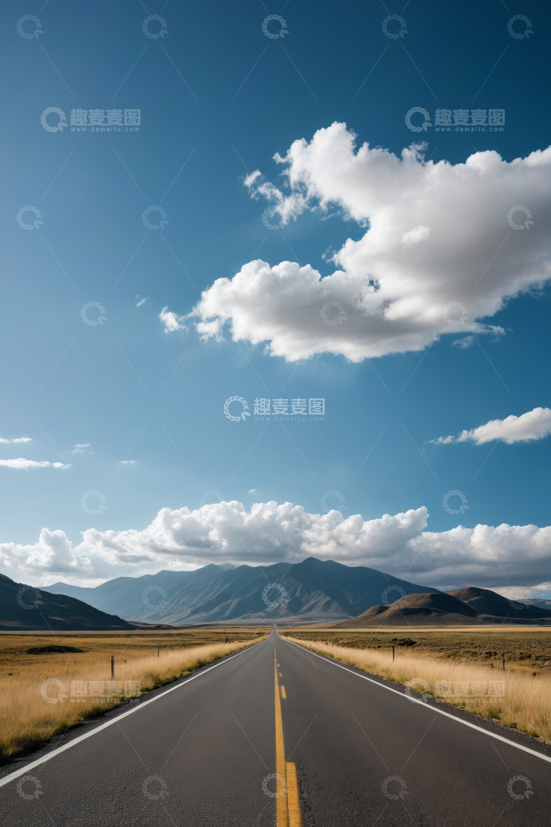 高清大图下载【趣麦麦图】空旷道路与蓝天白云风景