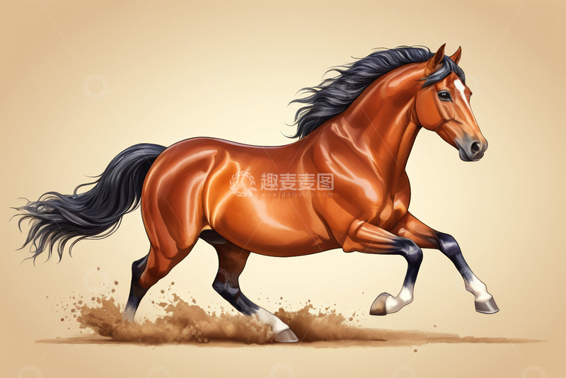 高清大图下载【趣麦麦图】奔跑的骏马插画素材