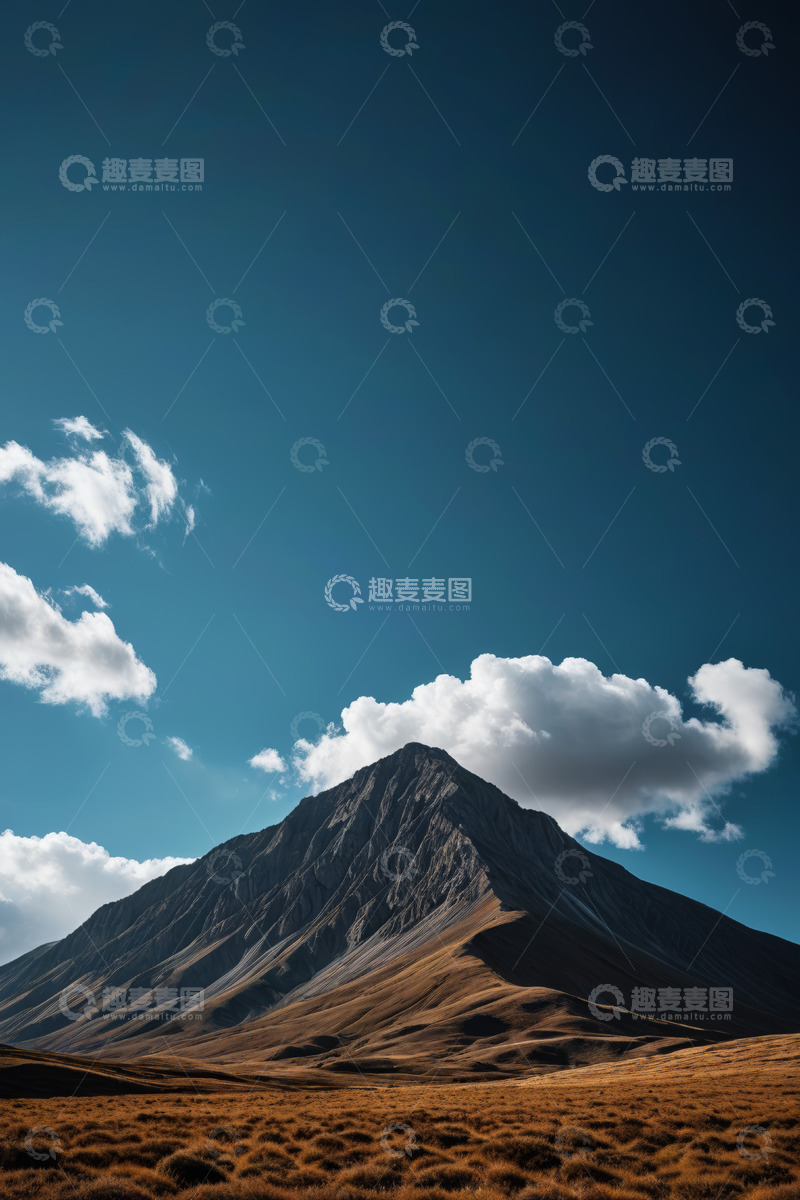 高清大图下载【趣麦麦图】蓝天白云下的巍峨山峰