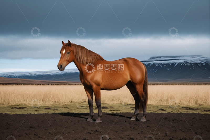 高清大图下载【趣麦麦图】旷野中站立的棕色骏马