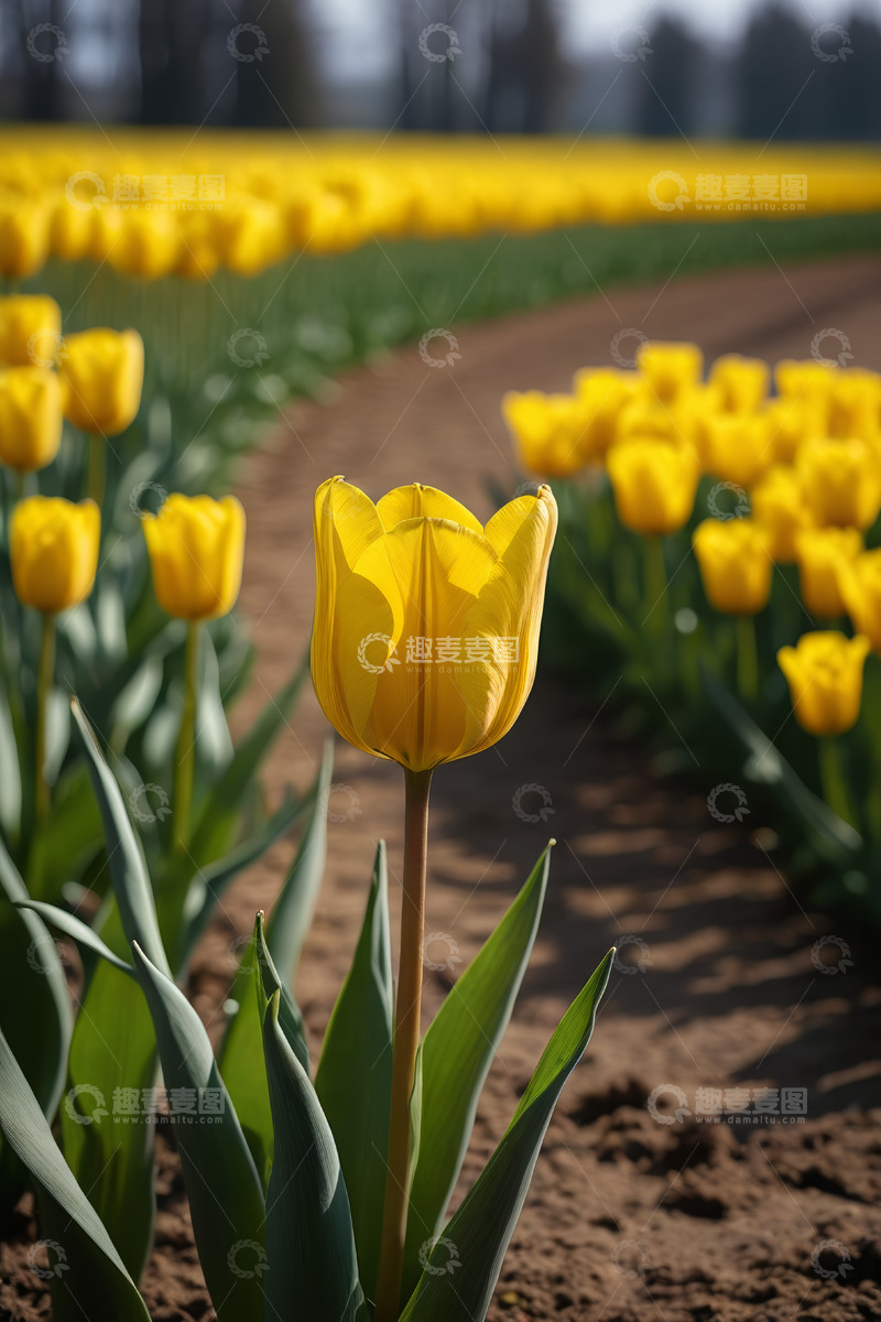 高清大图下载【趣麦麦图】黄色郁金香花田近景