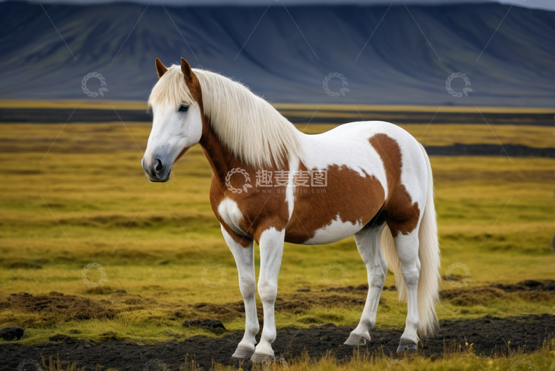 高清大图下载【趣麦麦图】草原上的棕白相间马匹