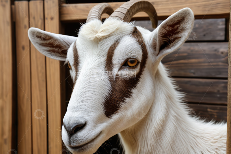 高清大图下载【趣麦麦图】特写山羊于木制围栏前