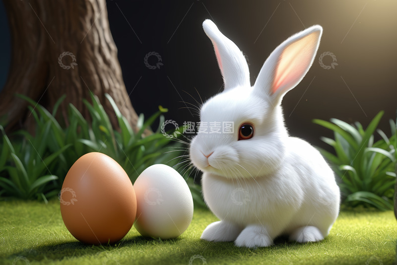 高清大图下载【趣麦麦图】白兔与彩蛋的复活节场景