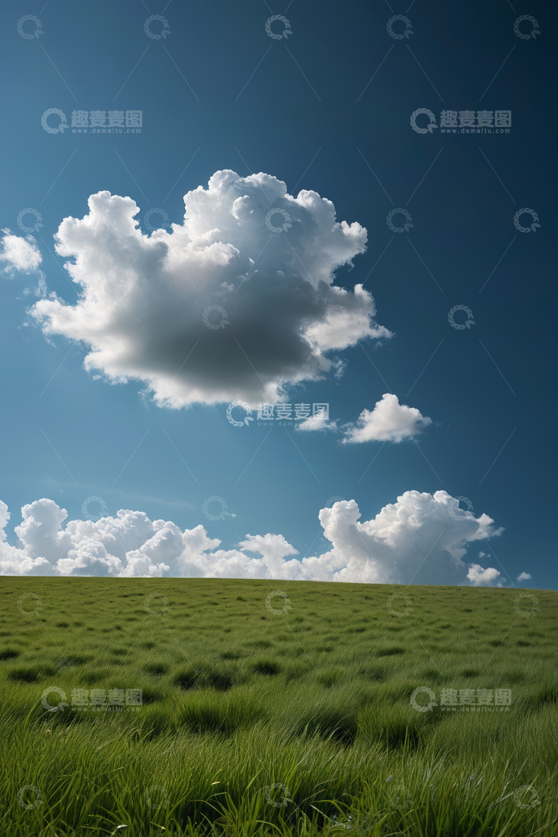 高清大图下载【趣麦麦图】蓝天白云下的绿色草地景观