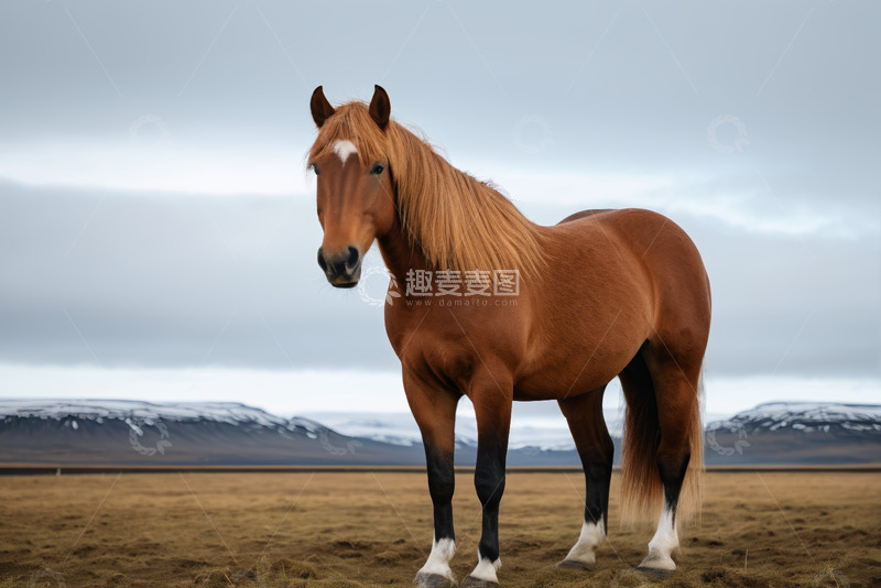 高清大图下载【趣麦麦图】旷野中站立的棕色骏马