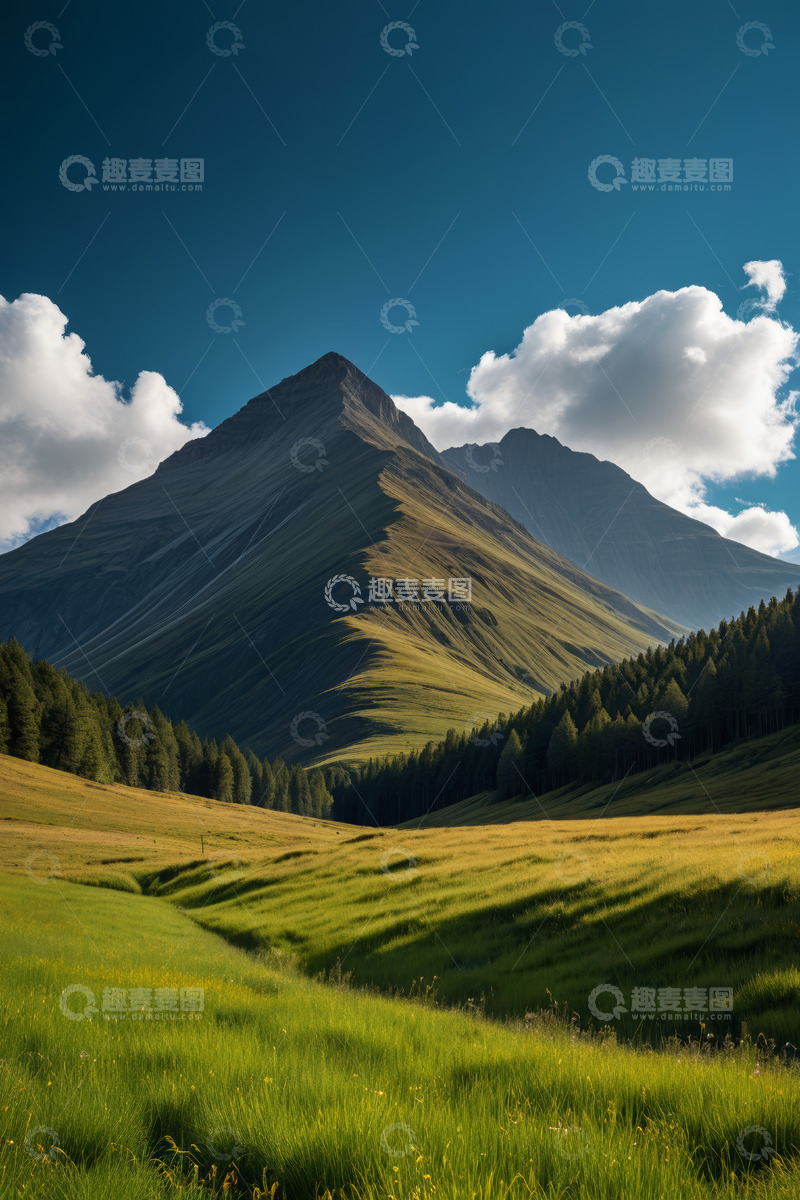 高清大图下载【趣麦麦图】山间草地自然风光全景