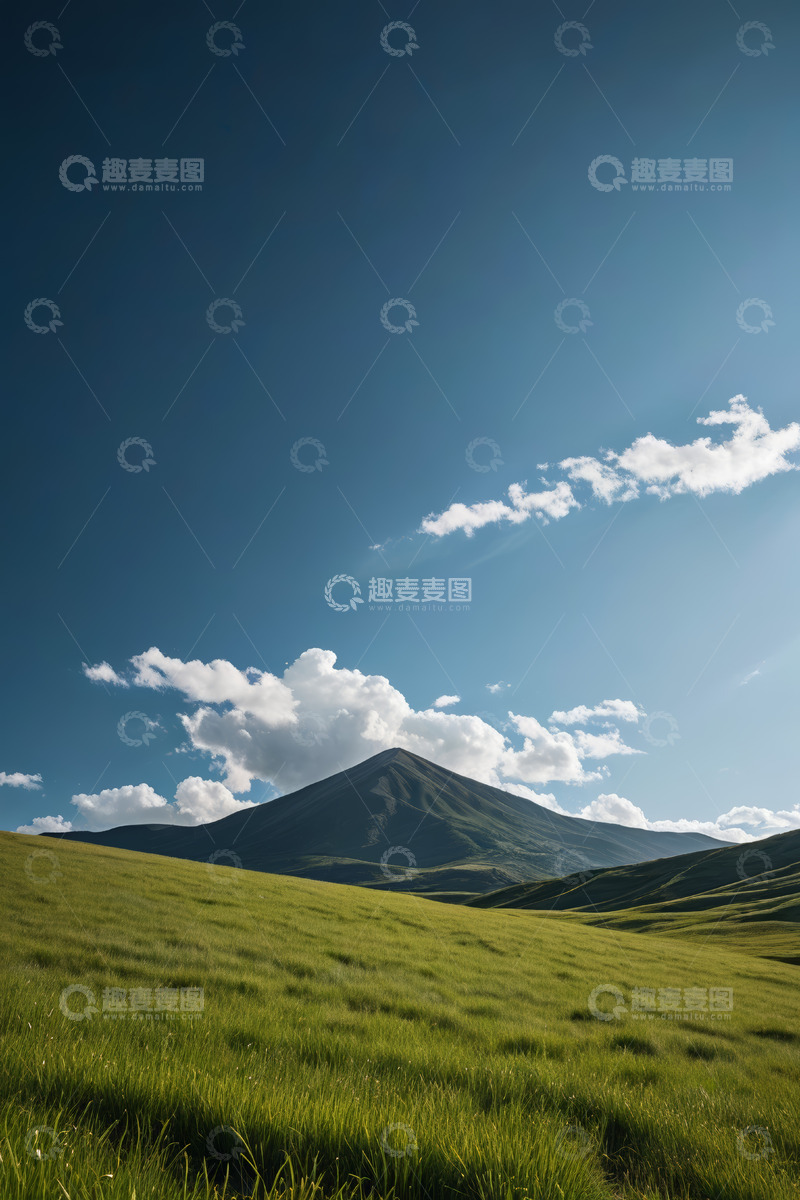 高清大图下载【趣麦麦图】蓝天草地与远山风景