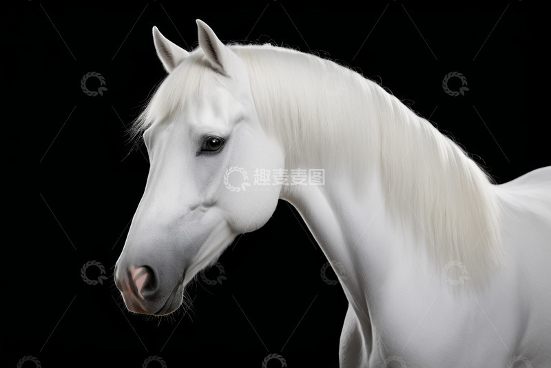 高清大图下载【趣麦麦图】白色骏马特写