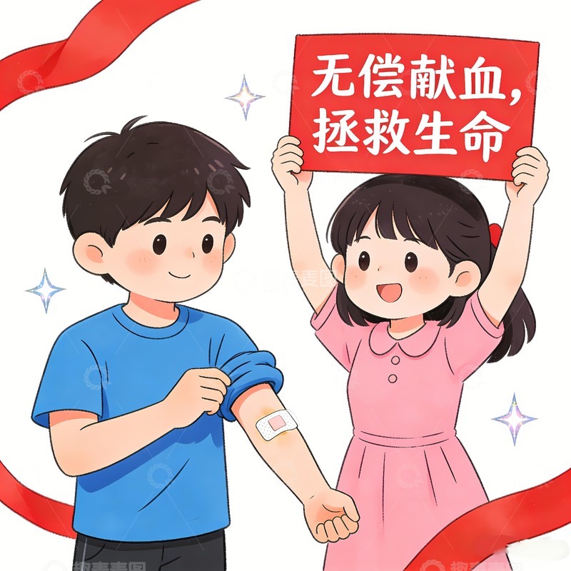 高清大图下载【趣麦麦图】献血光荣卡通
