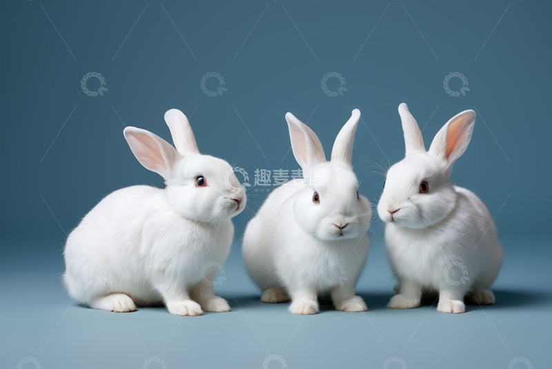 高清大图下载【趣麦麦图】三只白色兔子特写