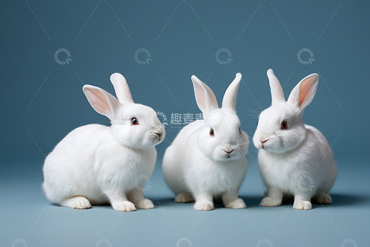 三只白色兔子特写