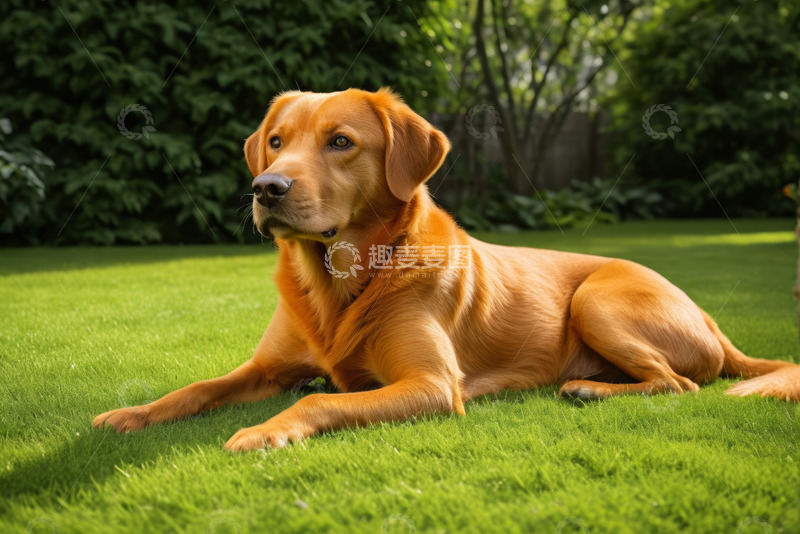 高清大图下载【趣麦麦图】草地上趴着的金毛犬