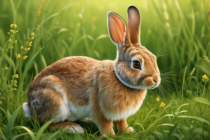 高清大图下载【趣麦麦图】草地上的棕色兔子特写