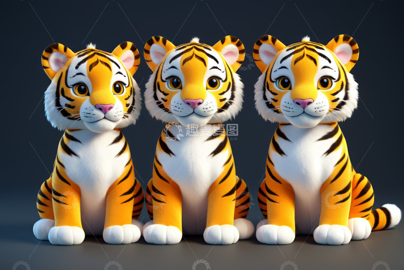 高清大图下载【趣麦麦图】三只卡通老虎形象