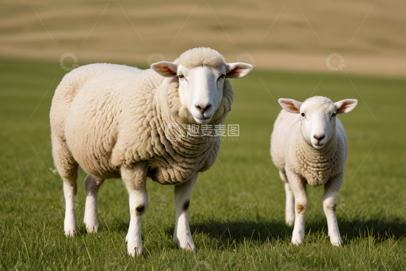 高清大图下载【趣麦麦图】草地上的成年羊与小羊