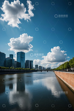 河畔城市建筑群风景