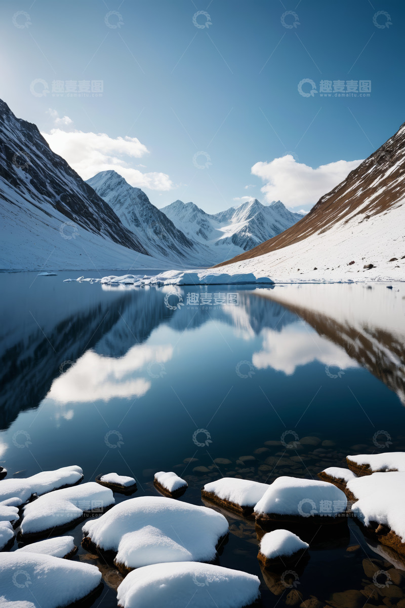 高清大图下载【趣麦麦图】雪山湖泊自然风光全景