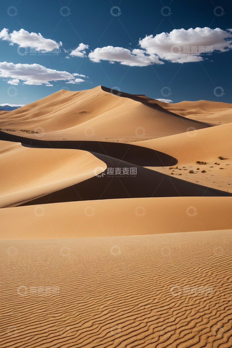 高清大图下载【趣麦麦图】蓝天白云下的沙漠沙丘景观