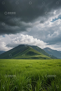 绿色原野与远山的自然景观