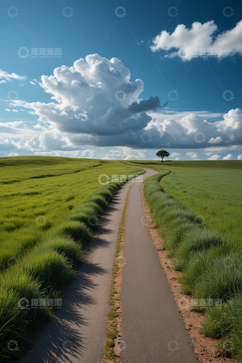 高清大图下载【趣麦麦图】田野间蜿蜒小路与天空风景
