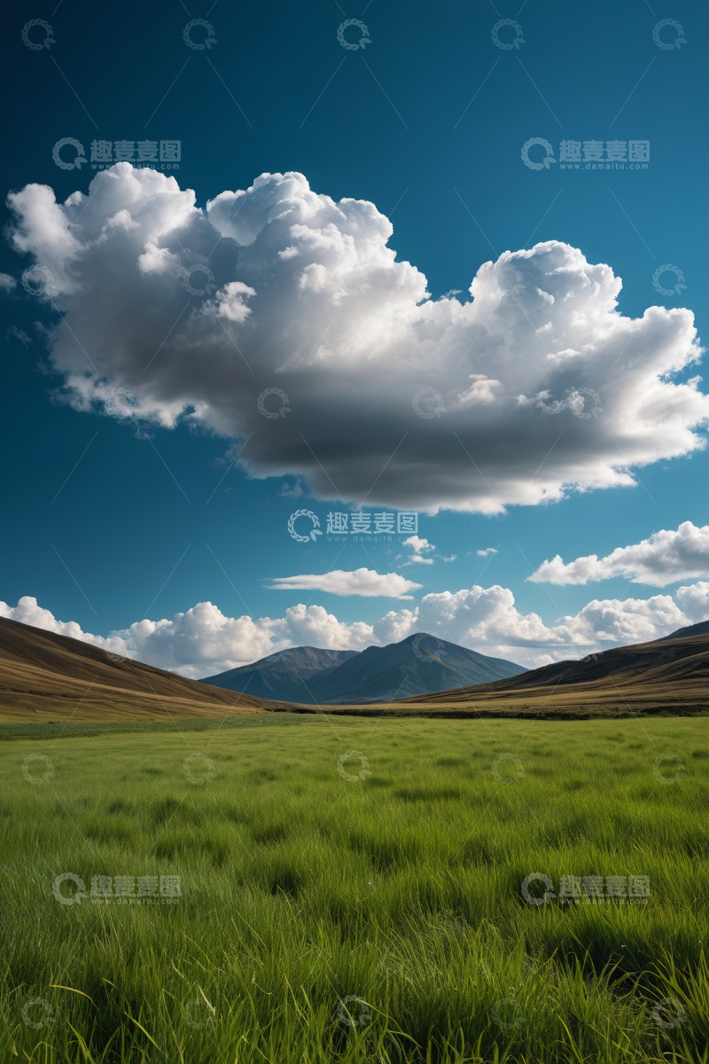 高清大图下载【趣麦麦图】草原山丘蓝天白云风景