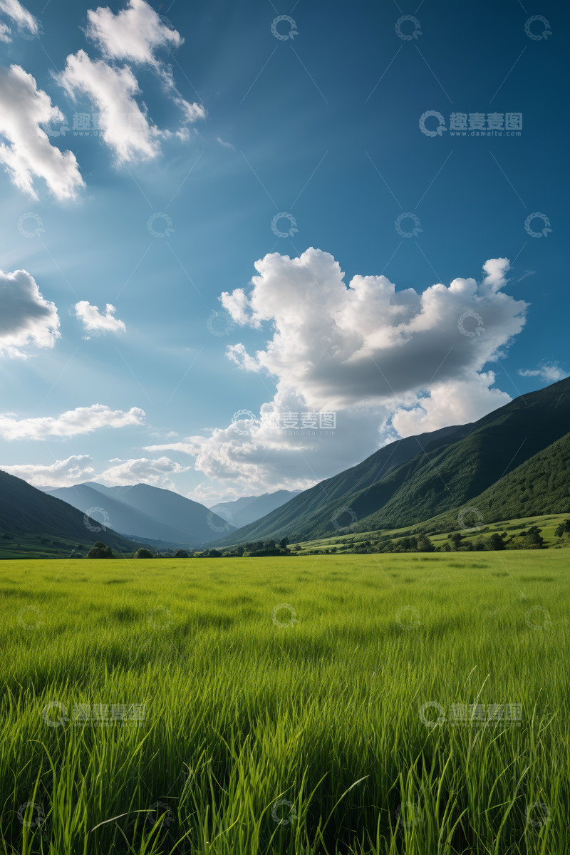 高清大图下载【趣麦麦图】绿色田野与蓝天白云风景