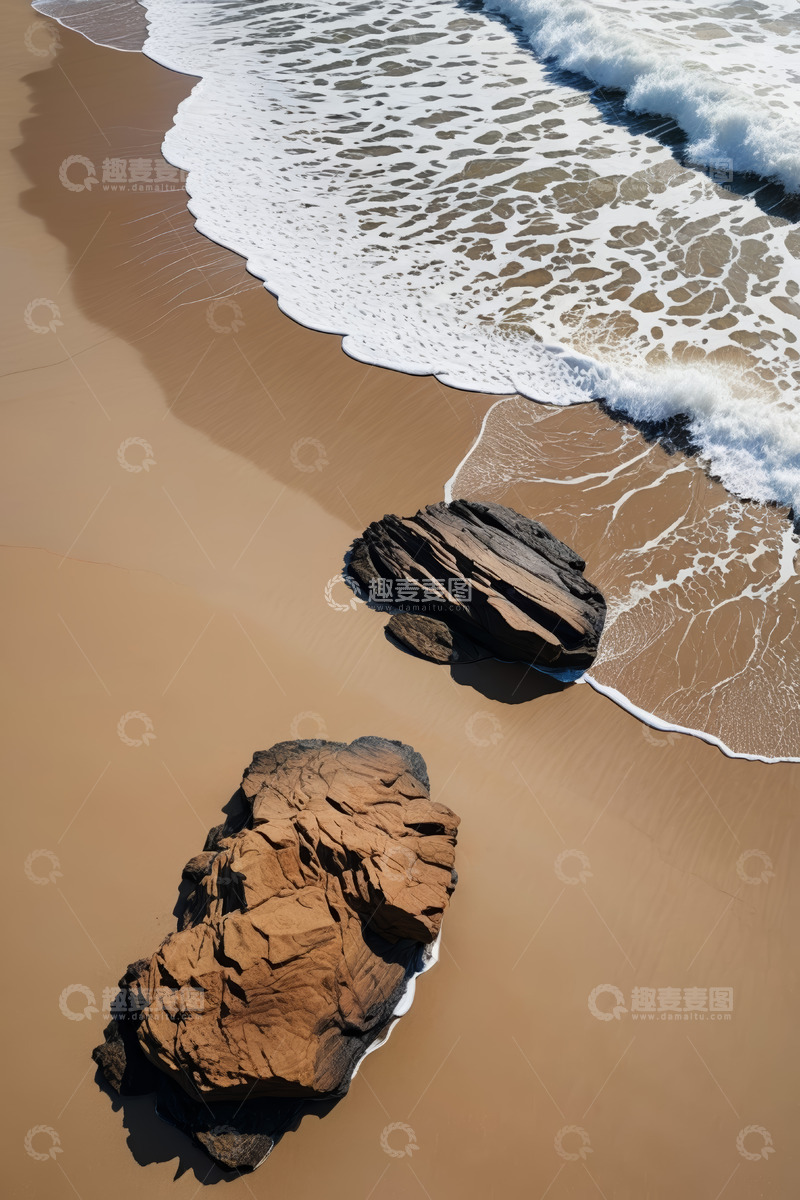 高清大图下载【趣麦麦图】海滩海浪拍打岩石景象