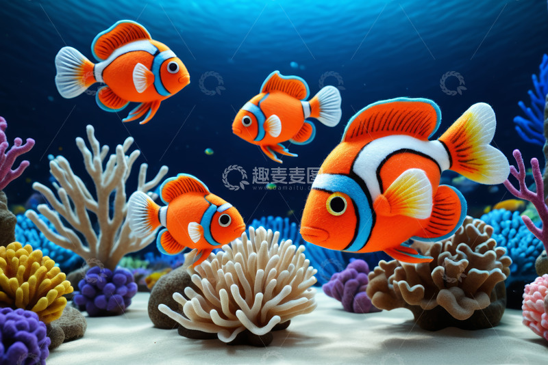 高清大图下载【趣麦麦图】海底珊瑚丛小丑鱼游动画面