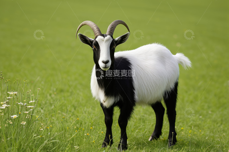 高清大图下载【趣麦麦图】草地站立的黑白相间山羊