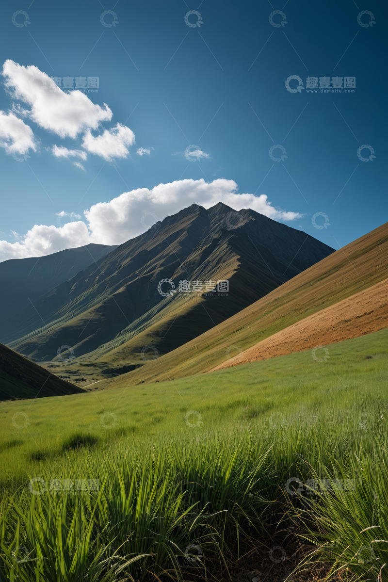 高清大图下载【趣麦麦图】高山下的绿色草原风光