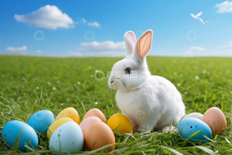 高清大图下载【趣麦麦图】草地上的兔子与彩蛋