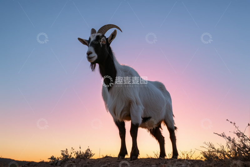 高清大图下载【趣麦麦图】夕阳下站立的山羊