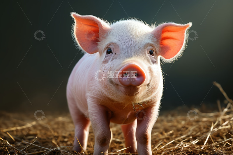 高清大图下载【趣麦麦图】可爱小猪站在干草上