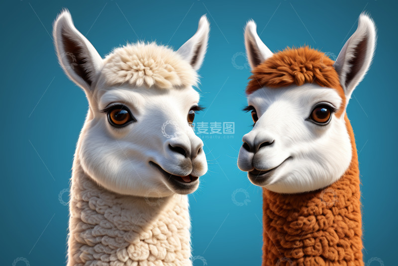 高清大图下载【趣麦麦图】两只可爱羊驼特写