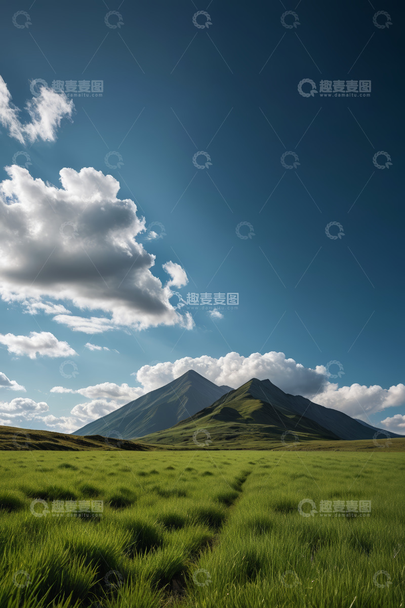 高清大图下载【趣麦麦图】草原远山蓝天白云风景