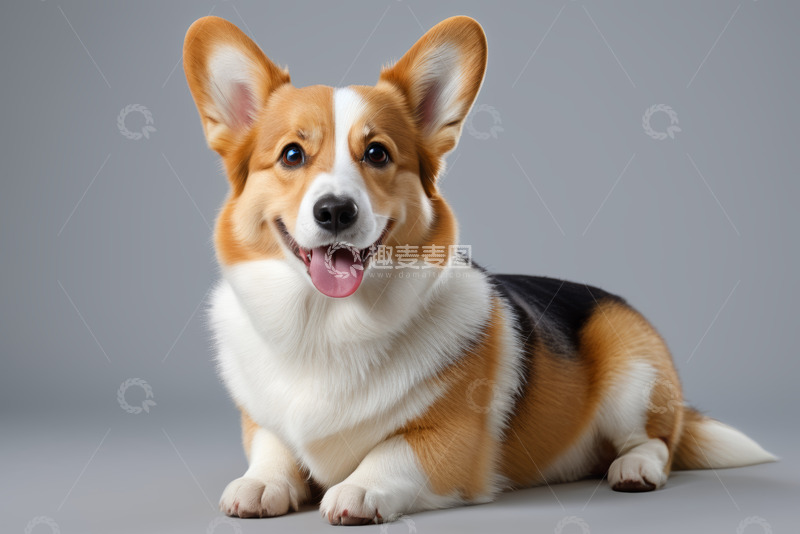 高清大图下载【趣麦麦图】趴着吐舌的柯基犬