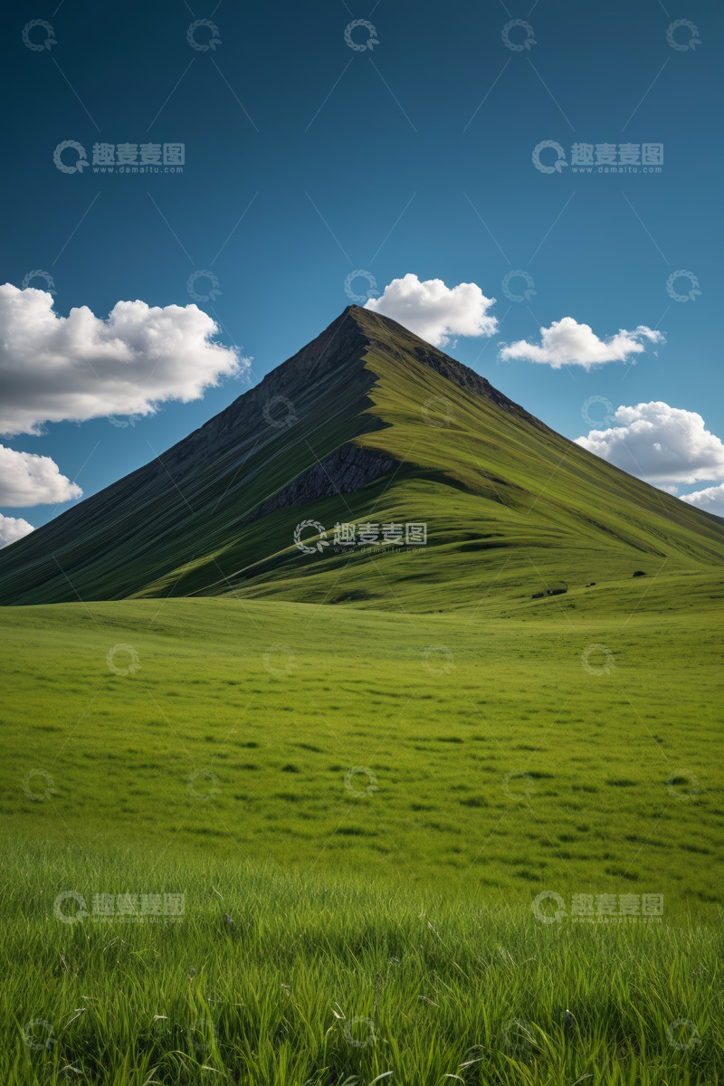 高清大图下载【趣麦麦图】蓝天白云下的绿色山丘风景