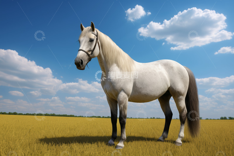 高清大图下载【趣麦麦图】田野中站立的白马