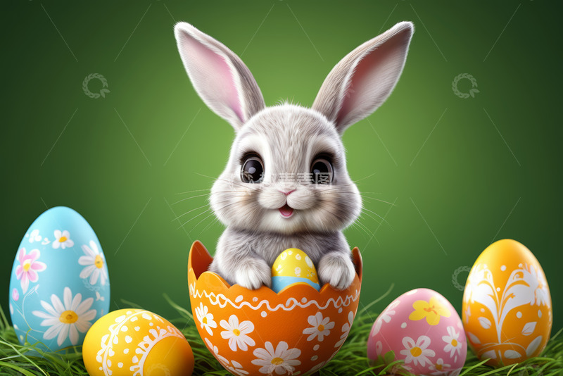 高清大图下载【趣麦麦图】复活节兔子与彩蛋画面