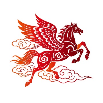 中国红剪纸飞马图案