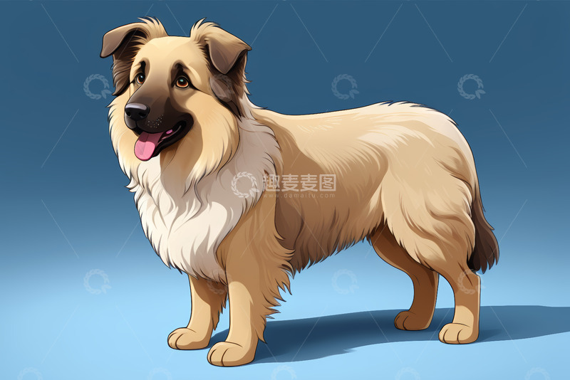 高清大图下载【趣麦麦图】站立的长毛狗插画